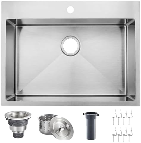 VAPSINT 22x18 Inch Drop In Kitchen Sink, 22 Inch 16 Gauge T304 Stainless Steel Topmount Small Kitchen Bar Sink, Handmade Single Bowl Outdoor RV Laundry Utility Prep Sink with Basket Strainer by VAPSINT