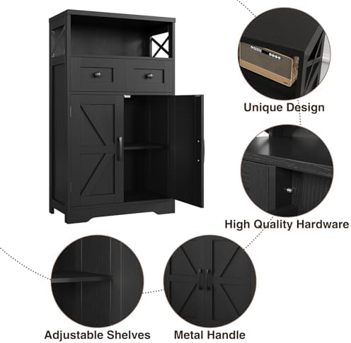 Farmhouse Storage Cabinet Set of 2, Small Kitchen Pantry Coffee Bar Cabinet - Image 6