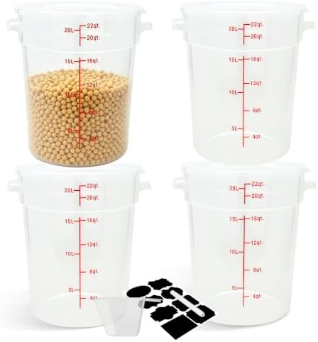 BIEAMA 4 Pack 22 Qt Round Food Storage Containers with Lids, Translucent PP by BIEAMA