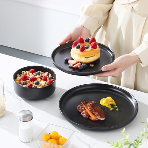 MALACASA 12 Pcs Porcelain Plates and Bowls Sets,Dinnerware Set for 4,Black - Image 6