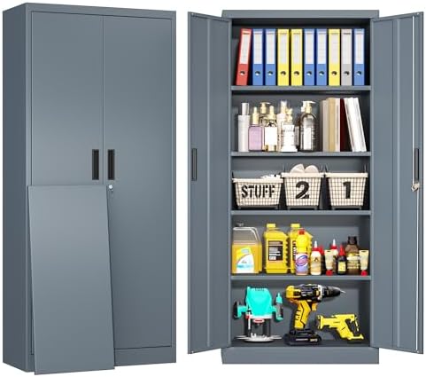 BESFUR Metal Storage Cabinet, 71" H Steel Locking Storage Cabinet with 2 Doors and 4 Shelves for Garage, Office, Classroom by BESFUR