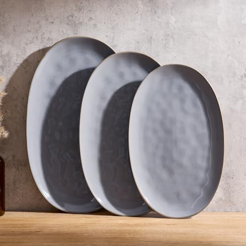 famiware Serving Platters Set of 3 Sizes - Oval, Dark Grey by Famiware