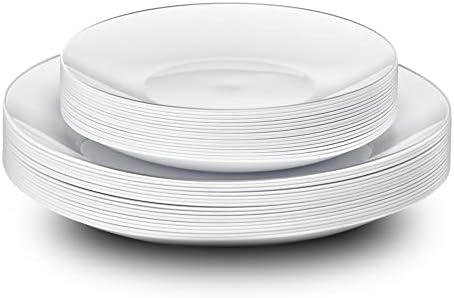 Plasticpro 128 Piece Combo Plates Set includes 64-7'' inch Plates & 64-10'' inch Plates White Plates with Silver Rim Plastic PartyPlates Premium heavyweight Elegant, Disposable, Tableware, Dishes, - Image 6