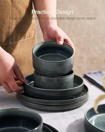 Famiware Star Stoneware Dinnerware Sets for 8, Reactive Glaze Plates, Bowls - Image 6
