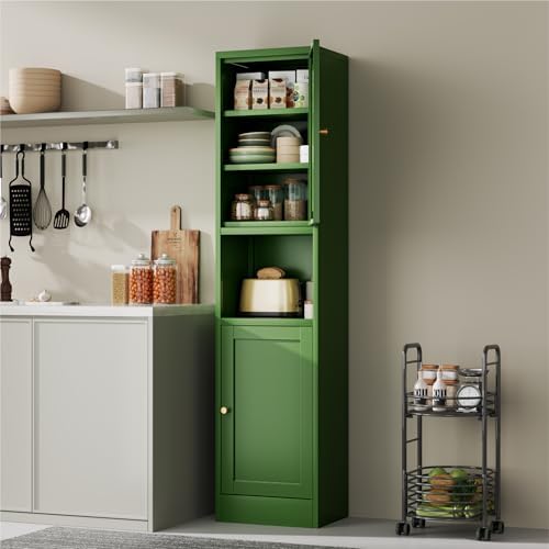 YAUWOH 2-Door Metal Storage Cabinet, Tall Slim Pantry Organizer with 3 Adjustable Shelves (120LBS/Shelf), Anti-Tipping Waterproof Cabinet for Bathroom/Kitchen/Home Office/Small Spaces,(1PC,Green) - Image 2