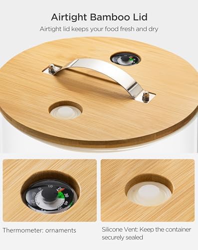 HBlife Glass Rice Dispenser with Wooden Stand Flour and Cereal Container with Glass Measuring Cup Pantry Food Organization Storage Bin with Airtight Bamboo Lid, 3L+5L - Image 4