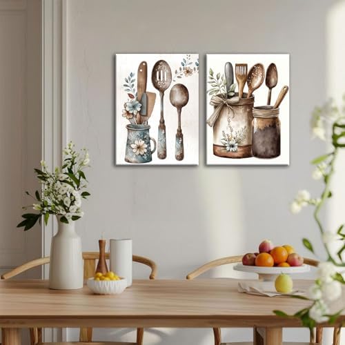 Doqueodas 2Pcs Vintage Country Style Kitchen Canvas Wall Art 16x24 Inch - Image 6