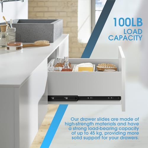 SHUHANG 10 Pair Full Extension Drawer Slides 8 10 12 14 16 18 20 22 24 Inch 100 lb Load Capacity Side Mount Ball Bearing Rails Cabinet Dresser Glides Wardrobe Kitchen Trash Can Slider Runners Black - Image 4