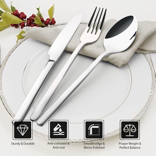 KINGSTONE Silverware Set, 5 Piece Flatware Cutlery Set for 1, 18/10 Stainless Steel Silverware Mirror Polished Dishwasher Safe for Home, Restaurant, Wedding, Party(Silver, 5 pieces for 1) - Image 3