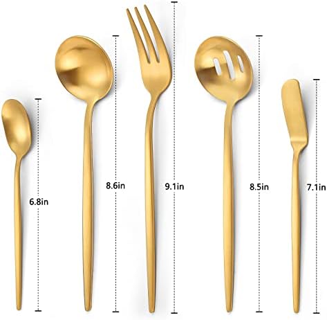 VANVRO Matte Gold Serving Silverware Set, 5-Piece Round Shared Utensils Set of Stainless Steel, Hostess Flatware Serving Set, Satin Finish, Dishwasher Safe - Image 2