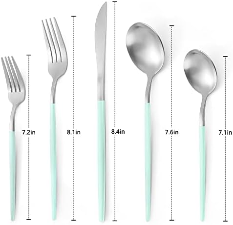 VANVRO Matte Green Silver Silverware Set, 20-Piece Stainless Steel Flatware Set, Satin Finish tableware Cutlery Set, Service for 4, Home and Restaurant, Dishwasher Safe - Image 2
