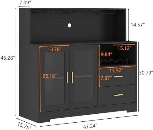 Bar Cabinet for Home with LED Light,Coffee Bar Cabinet w/ Wine & Glass Rack - Image 2