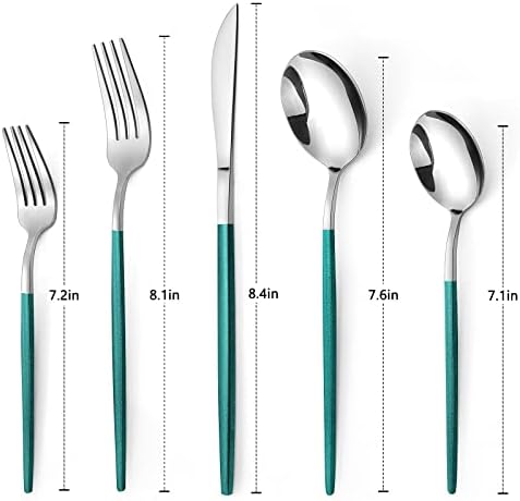 VANVRO Mirror Silver Green Silverware Set, 20-Piece Stainless Steel Flatware Set, Satin Finish tableware Cutlery Set, Service for 4, Home and Restaurant, Dishwasher Safe - Image 2
