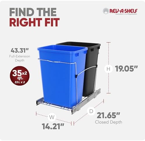 Rev-A-Shelf Double Pullout Garbage Trash Cans for Kitchen Cabinets, 35 Qt - Image 3