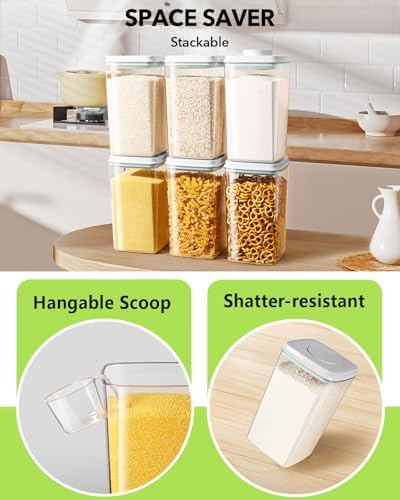 Ankou Airtight Food Storage Container with Pop Lid & 130ml Scoop, 4L/4.2qt *4 BPA-Free Cereal, Rice, Flour, Pasta & Snack Container, Stackable & Durable,Kitchen Pantry Organizer - Image 4