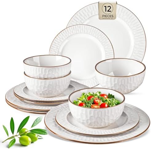 GBHOME Ceramic Dinnerware Sets of 4,12 pcs Plates and Bowls Sets Dishes by GBhome