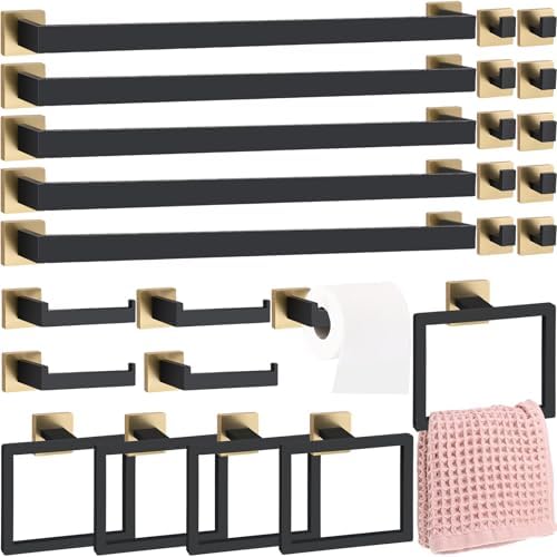 25 Pcs Black Gold Bathroom Hardware Accessories Bath Towel Bar Set by Gisafai