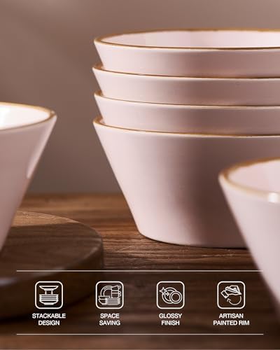 Famiware Saturn Plates and Bowls with Rim, Stoneware Dinnerware Sets for 6 - Image 5