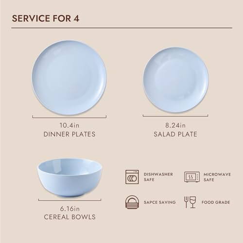 KINGSTONE 24-Piece Bone China Dinnerware Set for 8, Misty Blue - Image 3