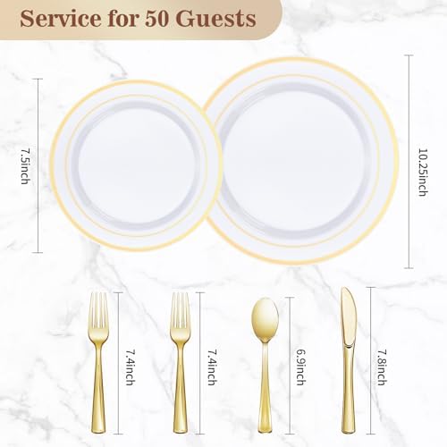 BESTVIP 300 Pcs Gold Plastic Dinnerware Set for 50 Guests - Image 4