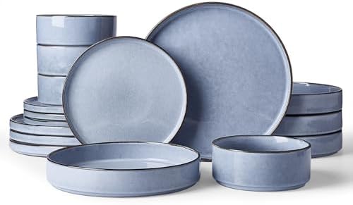 Famiware Annecy 16-Piece Dinnerware Set with Pasta Bowls, Reactive Blue by Famiware