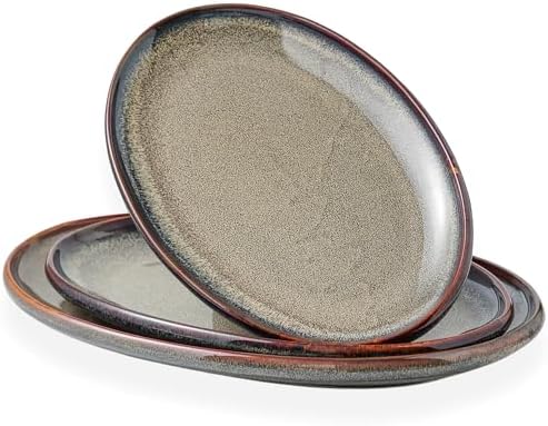 Ceramic Large Serving Platters- Set of 3 Oval Platters for Entertaining. Modern Kitchen Dishes for Dinner, Fruit, Salad, Turkey, etc. Oven, Dishwasher Safe, 15.75" / 13.75" /12",Caramel Brown by KYBSCZMoment