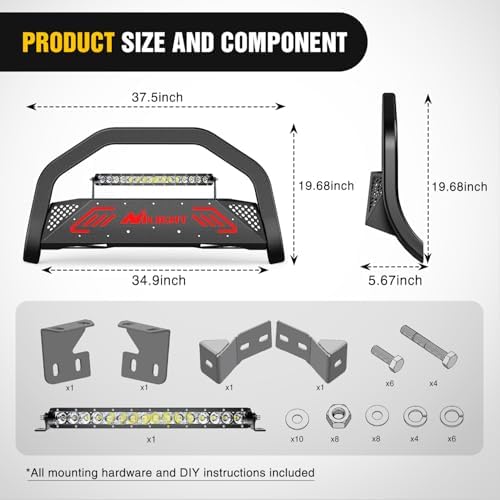 Nilight Bull Bar with Light Bar for Toyota FJ Cruiser 2007-2014 | Includes License Plate Hole Brush Guard, Front Bumper Push Bar w/Grille Skid Plate Light Mount - Image 2