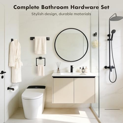15-Pieces Matte Black Bathroom Accessories Set, 16 Inch Bath Towel Bar Set - Image 6