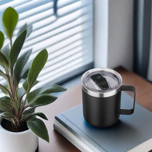 Volhoply 14oz Insulated Stainless Steel Coffee Mug with Lid Bulk 8 Pack,Double Wall Vacuum Travel Coffee Cup with Handle,Reusable Metal Cups Tumbler,Camping Mugs Keep Hot,Ideal Gifts(Black,8) - Image 5