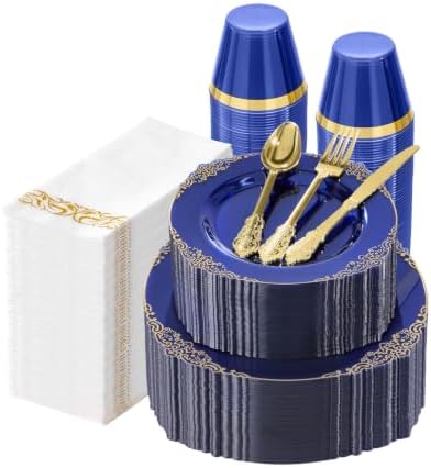 Bestluck 525PCS Clear Blue Disposable Plates for 75 Guests by Bestluck