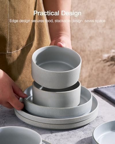 Famiware Star Stoneware Dinnerware Set, Reactive Glaze Plates & Bowls for 4 - Image 6