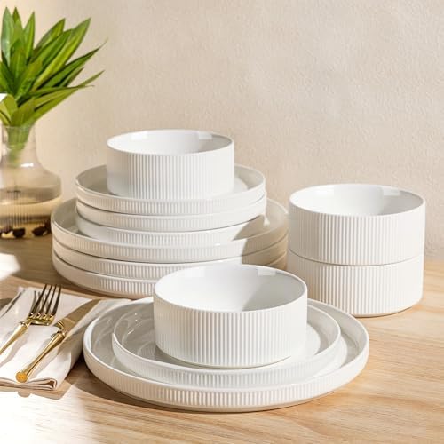 TheTerra Ceramic Dinnerware Set for 4, 12-Piece Plates and Bowls Set by TheTerra