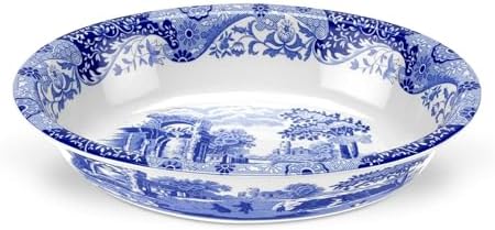 Spode Blue Italian Oval Rim Platter - 12.5" x 8.75" Porcelain Serving Platter with Intricate Scroll Border & Countryside Scene - Elegant Tableware for Entertaining, Dining Displays, Gifting by Portmeirion