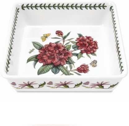 Portmeirion Botanic Garden 10" Square Baking Dish, Rhododendron Motif - Durable Porcelain Baking Dish with Chip-Resistant Glaze, Dishwasher, Microwave, Freezer, Oven Safe - Stylish Serveware by Portmeirion