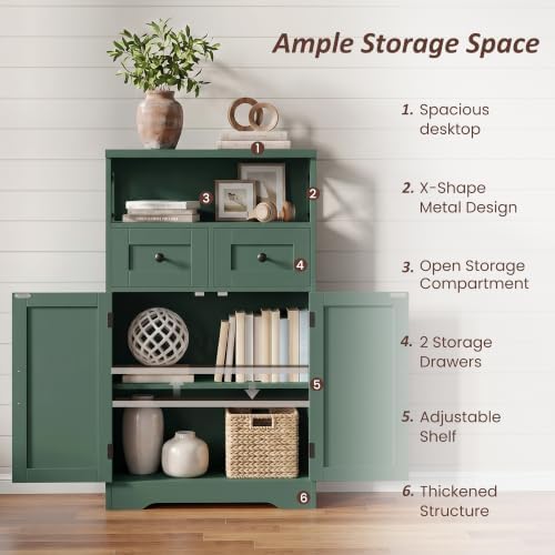 Farmhouse Storage Cabinet with Drawers, Small Kitchen Pantry Cabinet, Green - Image 6
