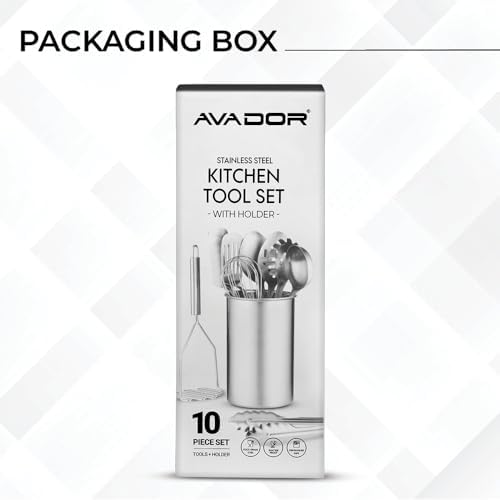 Avador® Premium Set of 10 Stainless Steel Kitchen Tool Set with Holder Easy To Clean, Space Saving, Great for Cooking, Baking, Prepping (Pack of 2) - Image 4