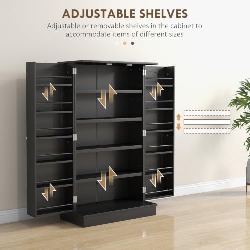 HOMCOM 41" Kitchen Pantry Storage Cabinet 12 Door Shelves Black - Image 5