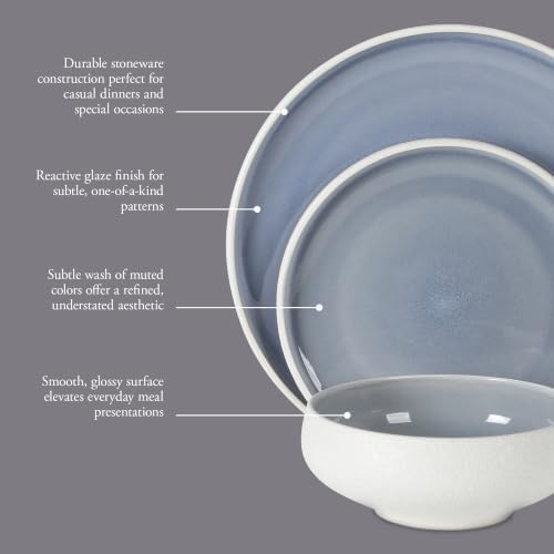Gibson Elite Pacifco Beach Plates and Bowls Sets, 12-Piece Stoneware Dinnerware Sets, Reactive Glaze Dish Set - Blue - Image 3