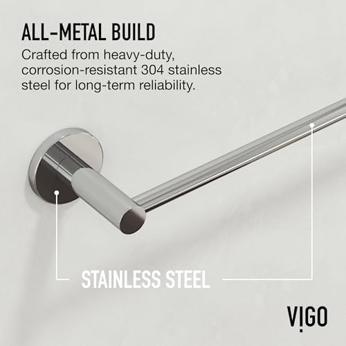 VIGO Cass 4 Pieces Bathroom Hardware Set, 24 inch Towel Bar, Hand Towel Holder, Robe Towel Hook, Toilet Paper Holder Wall Mounted, Stainless Steel Bath Accessory Set Chrome Finish - Image 6