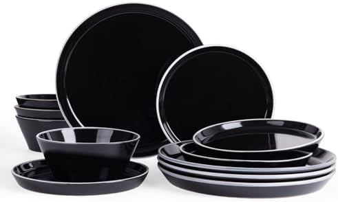 Famiware Saturn Dinnerware Sets, Ceramic Plates and Bowls for 4 with Trim by Famiware
