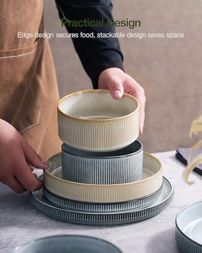 Famiware Star Stoneware Dinnerware Sets for 8, Reactive Glaze Plates, Bowls - Image 6