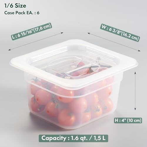 CURTA 6-Pack 1/6 Size 4" Deep Food Pan with Handled Lid – NSF Listed Commercial-Grade Translucent Polypropylene, Stackable Freezer-Safe Storage for Restaurants, Catering & Buffets - Image 2