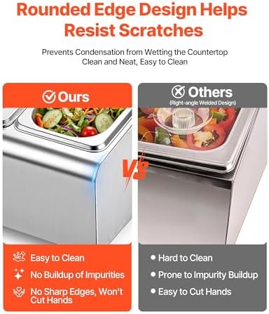 VEVOR Countertop Food Serving Display Container, Stainless Steel Food Salad Server Tray, Buffet Condiment Dispenser, Ice Cooled Rack with Separate Lid, for Restaurant Hotel Kitchen (2x1/6+3x1/9 Pan) - Image 3