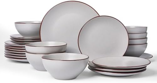 Famiware Venus Plates and Bowls Sets with Rim, Stoneware Dinnerware for 8 by Famiware