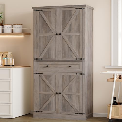 BORNOON Pantry Organizers and Storage Cabinet, 67.7” Barn Door Kitchen Cabinet with Drawers and Adjustable Shelf, Tall Pantry for Kitchen, Dining Room, Living Room Bedroom by BORNOON