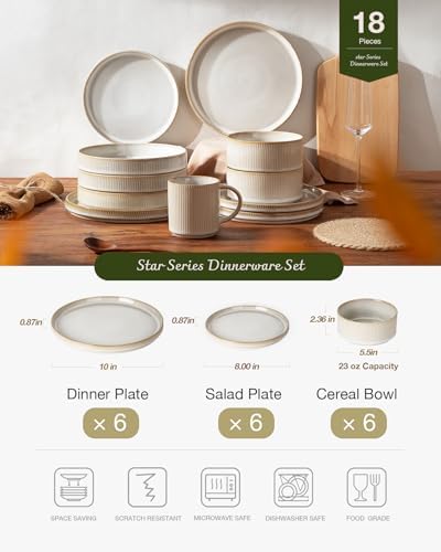Famiware Star Plates and Bowls Sets, 18pc Modern Stoneware Dinnerware for 6 - Image 3