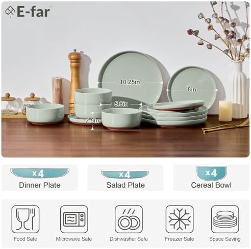 E-far Plates and Bowls Sets, 12Pcs Stoneware Ceramic Dinnerware Dishes Sets - Image 2
