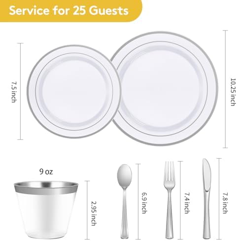 Goodluck 150 Pieces Silver Disposable Plates for 25 Guests - Image 5