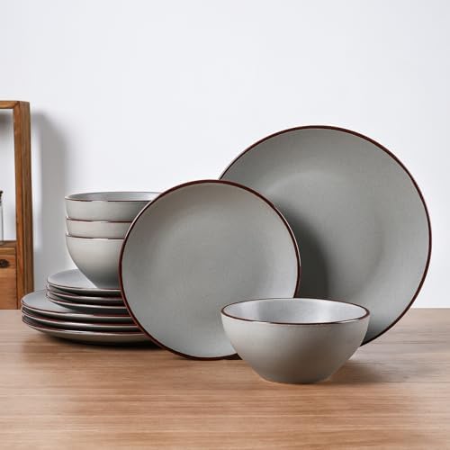 Famiware Venus Plates and Bowls Sets, 12pcs Stoneware Dinnerware Set for 4 by Famiware