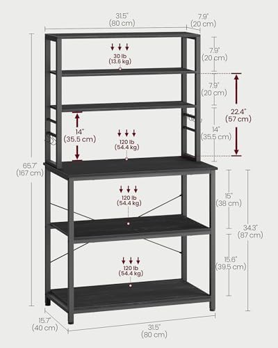 VASAGLE Coffee Bar, 31.5 Inches 6-Tier Baker's Rack with 6 Hooks - Image 3